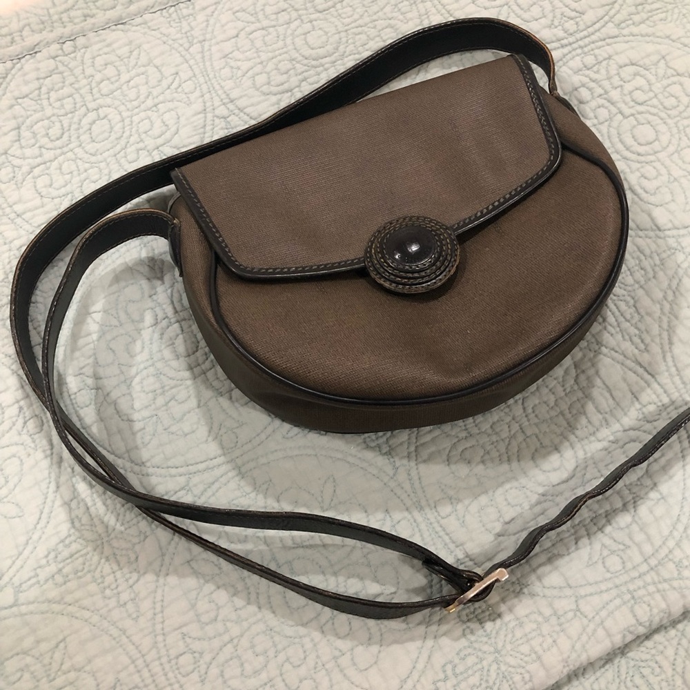 EUC Vintage Fendi Pequin Stripe Black Leather Trim Convertible Shoulder Bag
